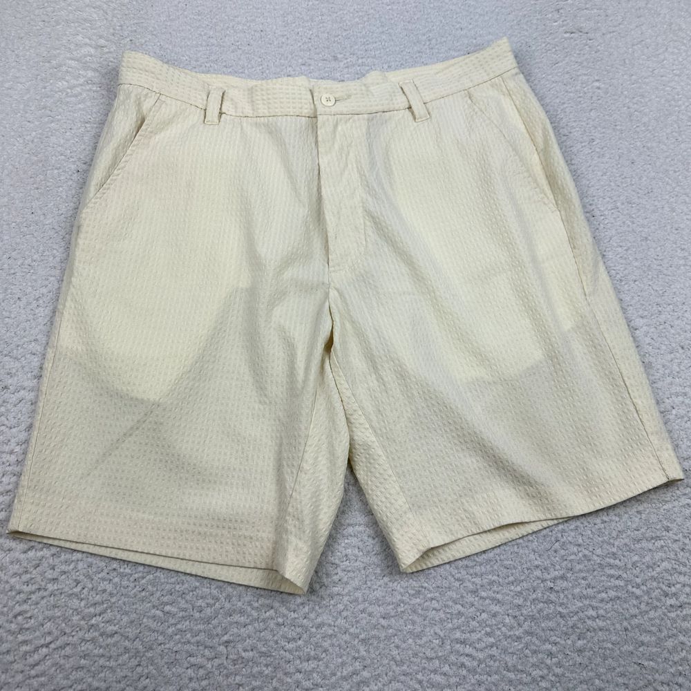 FootJoy Golf Shorts Men's 34 Yellow Chino Seersucker Pockets Stretch 9"‎